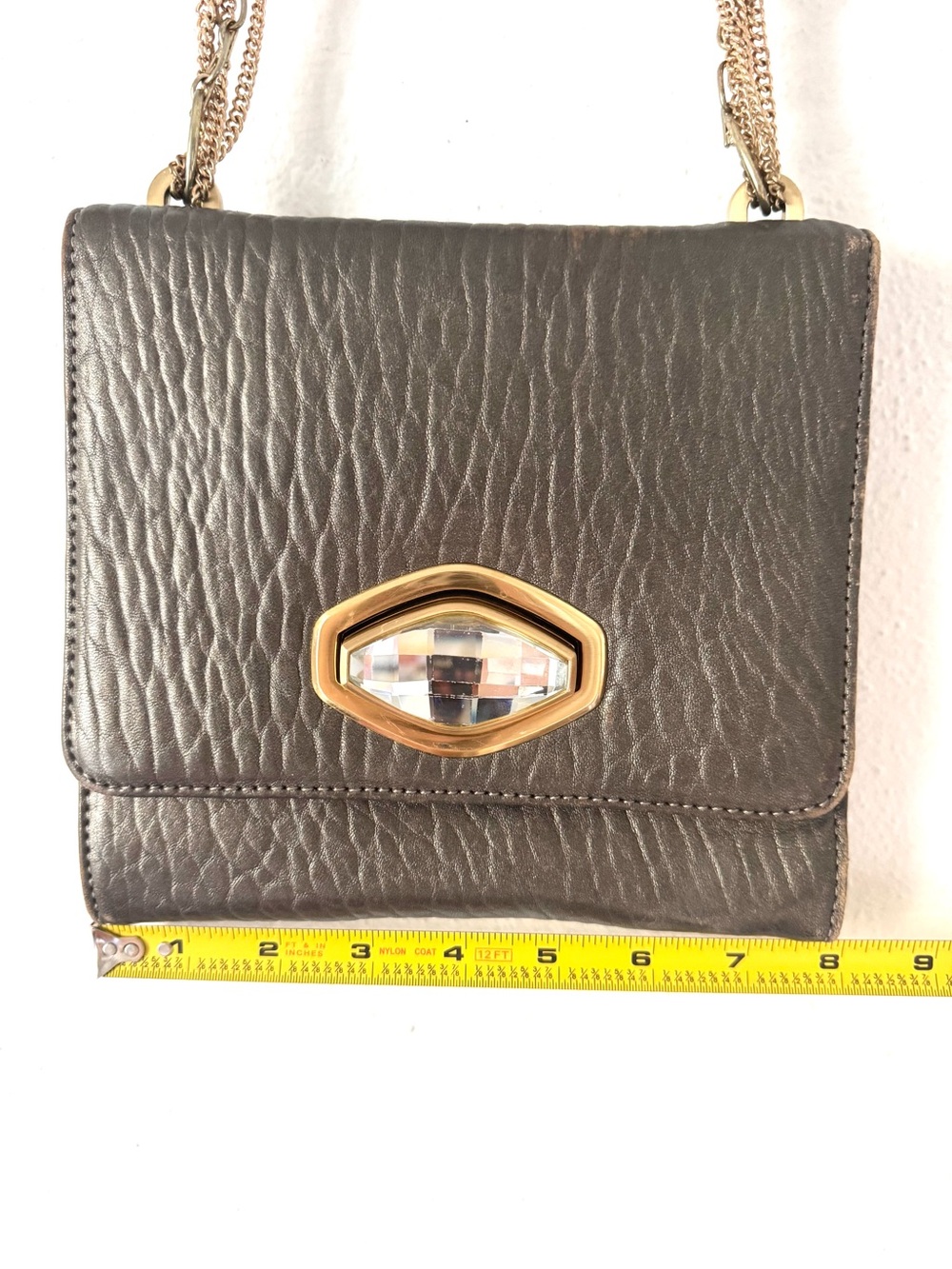 Vintage 2000s Alexis Hudson Gunmetal Crystal and Pebbled Leather Chain Purse - Picture 13 of 16
